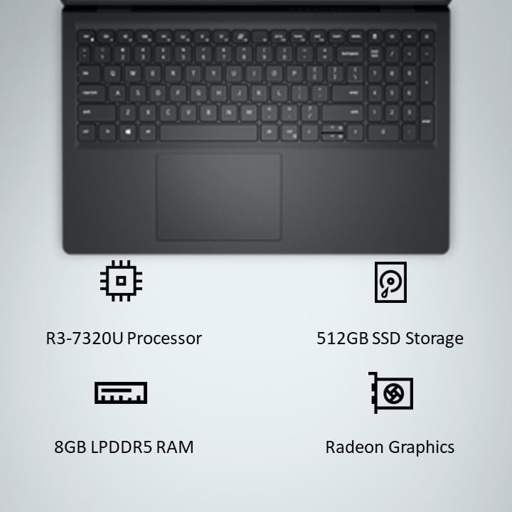 Dell Inspiron 3535 (AMD Ryzen 3 7320U, 16GB RAM, 512GB SSD, Windows 11, MS Office 2021, 15.6β³ FHD, Carbon Black) - Image 5