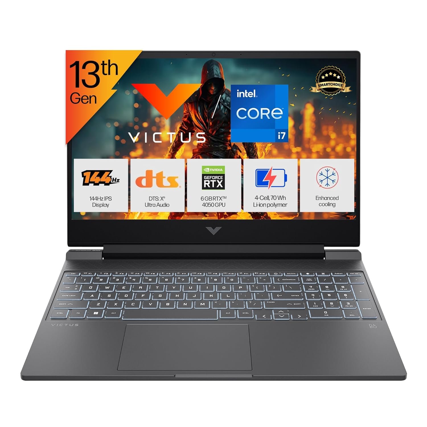 HP Smartchoice Victus Gaming Laptop – 13th Gen Intel Core i7-13620H | NVIDIA GeForce RTX 4050 (6GB) | 16GB RAM | 512GB SSD | 15.6" FHD 144Hz Display | Windows 11 | Office 2024 | Performance Blue